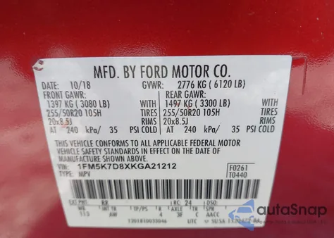 2019 Ford Explorer Xlt from USA, damaged, VIN 1FM5K7D8XKGA21212